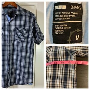 Plaid Western Yoke Skate Shirt Empyre Mens Medium Grunge Indie Y2K Skater Casual